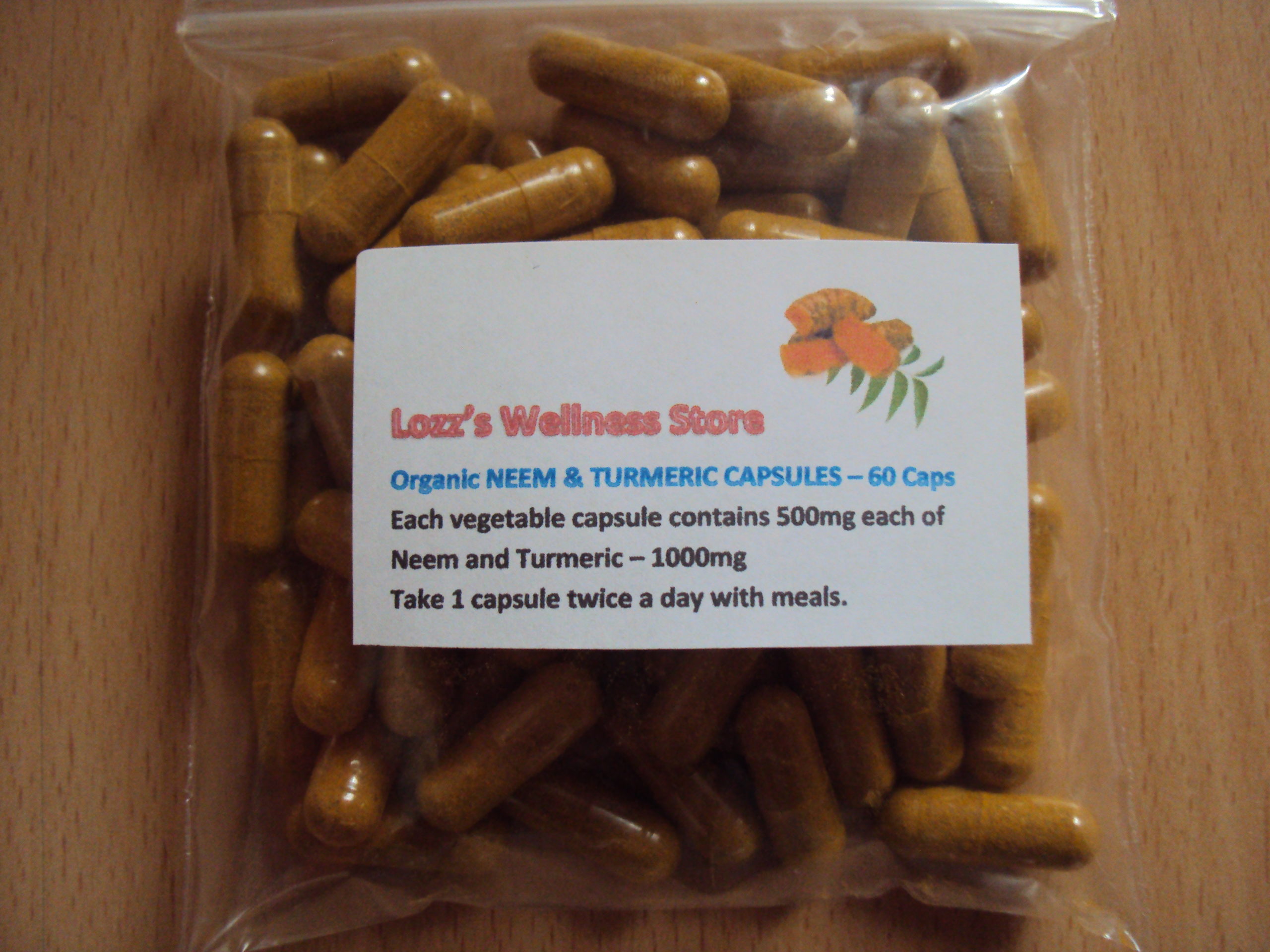 Organic Neem & Turmeric Capsules  60 caps - 1000mg