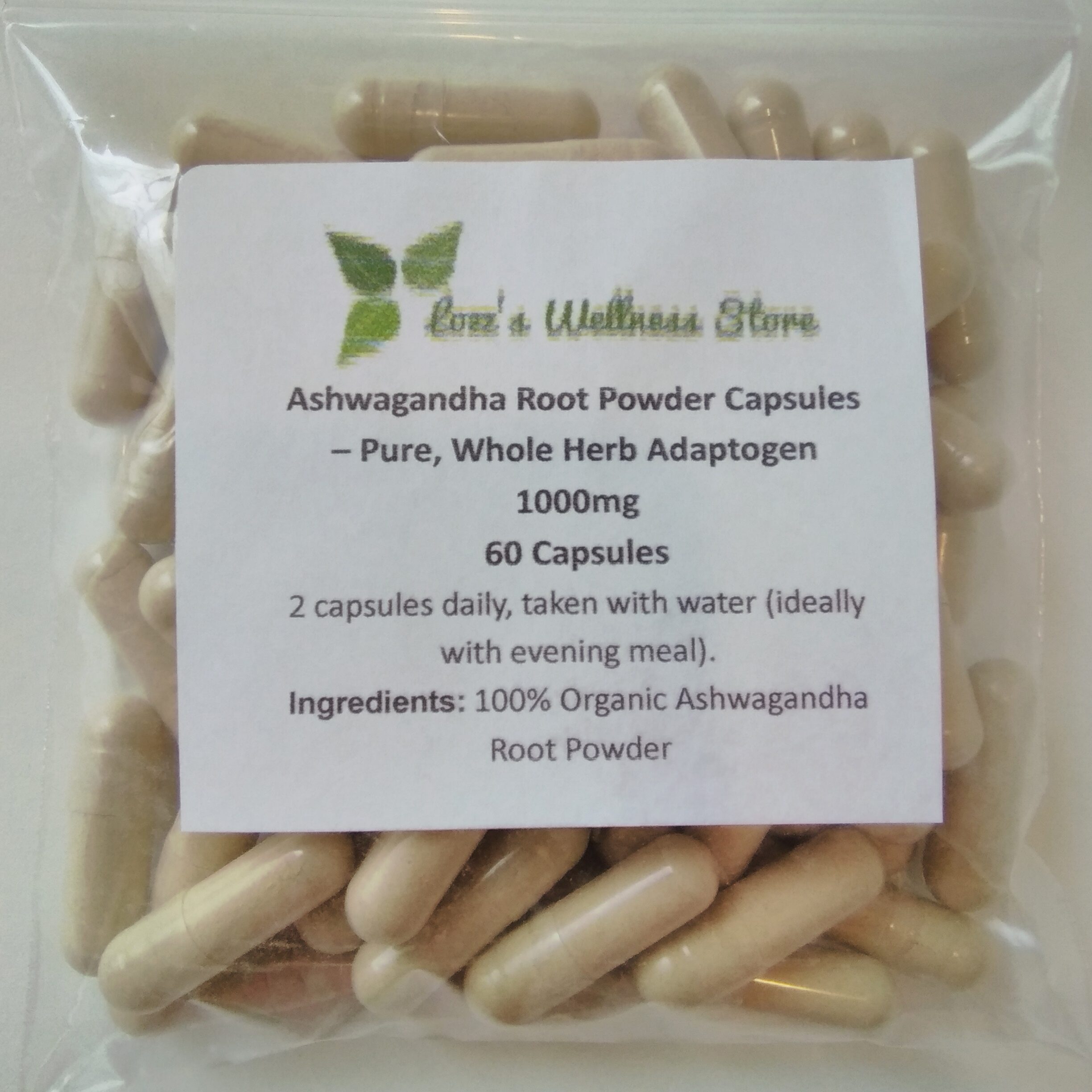 Ashwagandha Root Powder Capsules – Pure, Whole-Herb Adaptogen 1000mg 60 Capsules